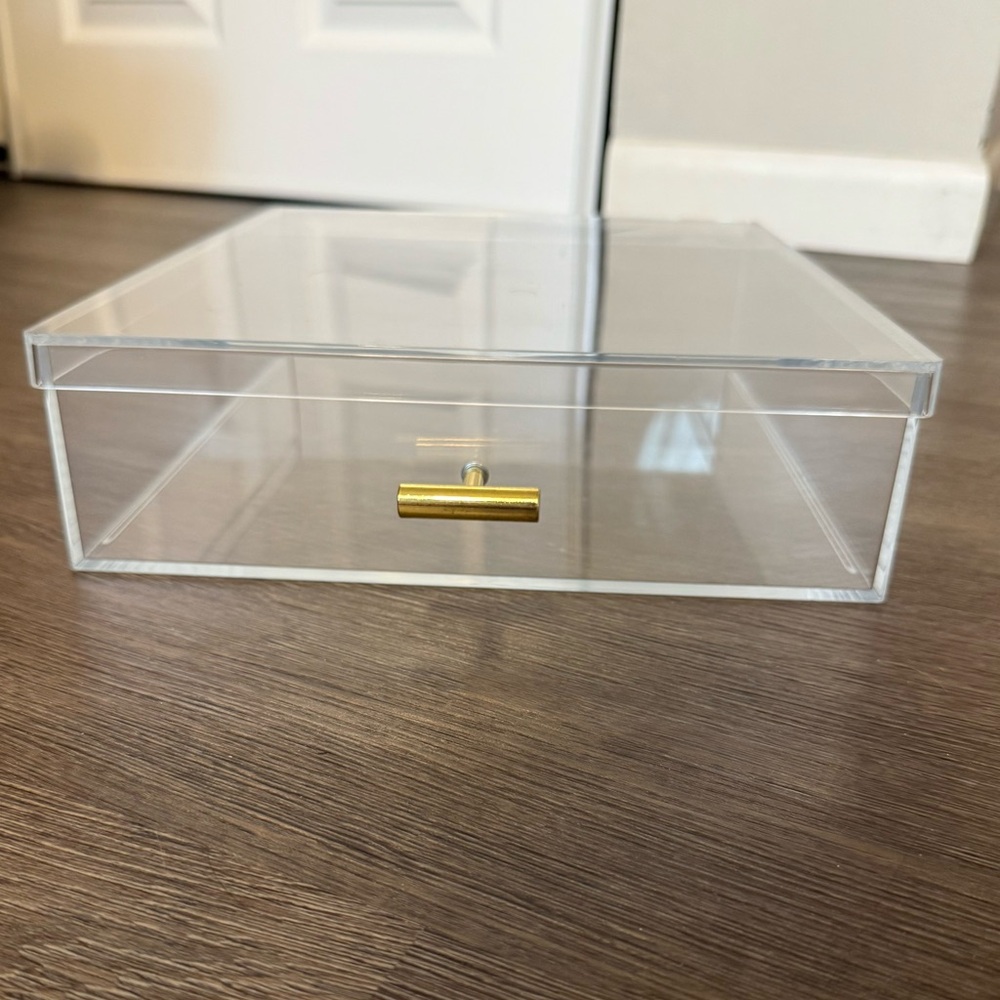 Clear Acrylic Storage Box with Removable Lid & Brass Handle